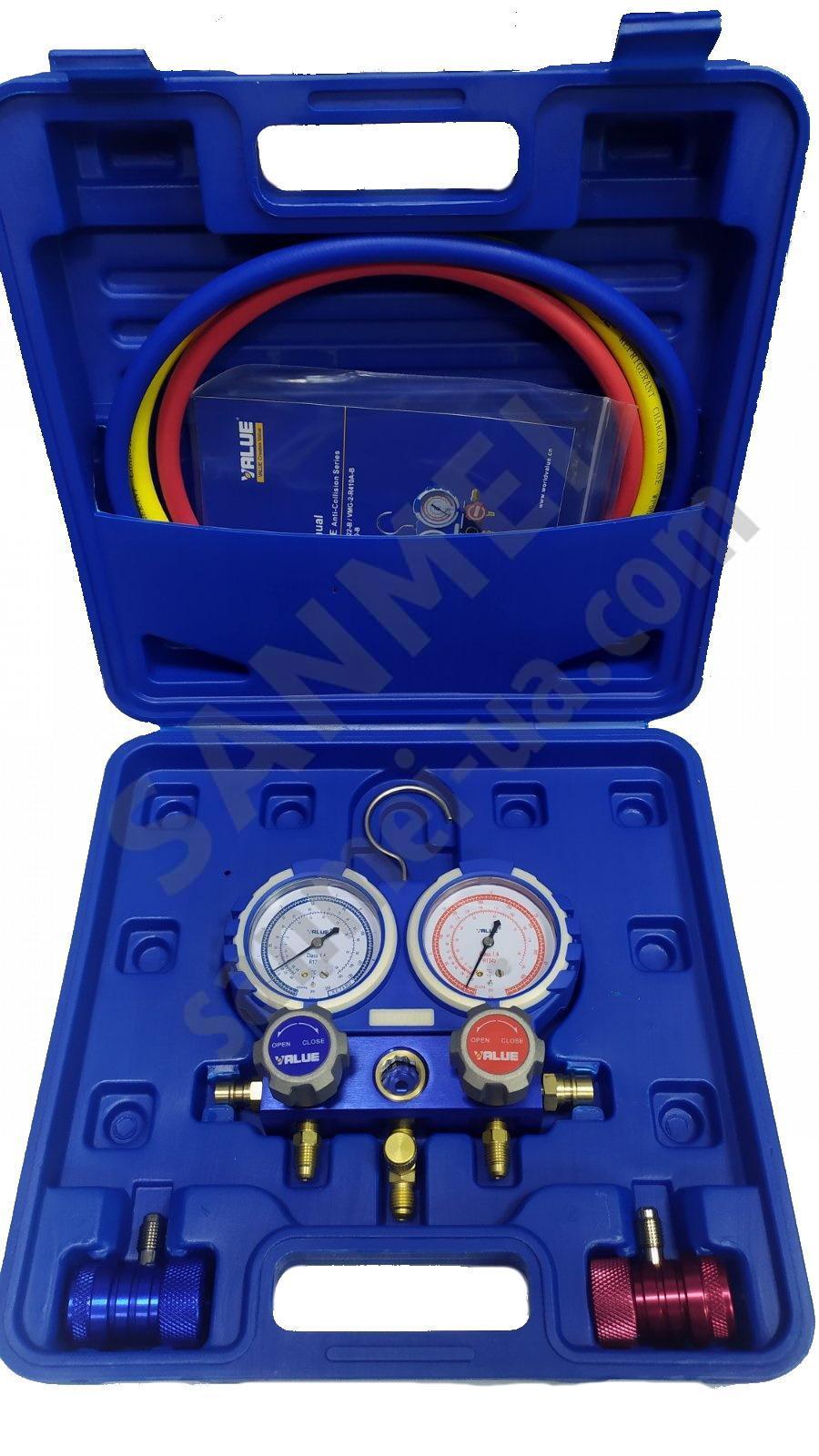 Манометрический коллектор в кейсе с быстросъемниками VALUE MG-2-R134a-B