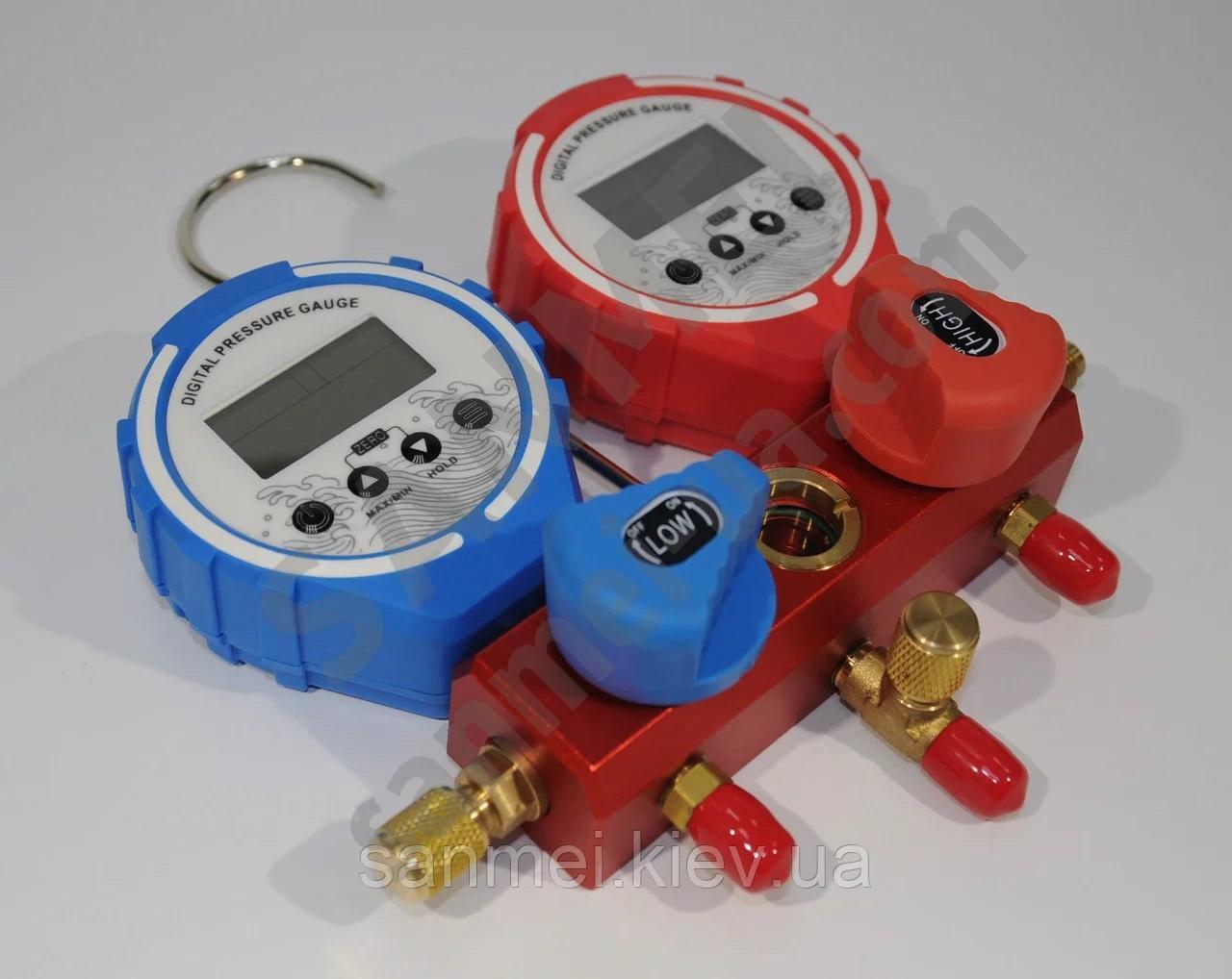 Манометрический коллектор электронный 2-х вентильный KQF-338A QC-LC/H (муфты a/c+шланги 3х90см)