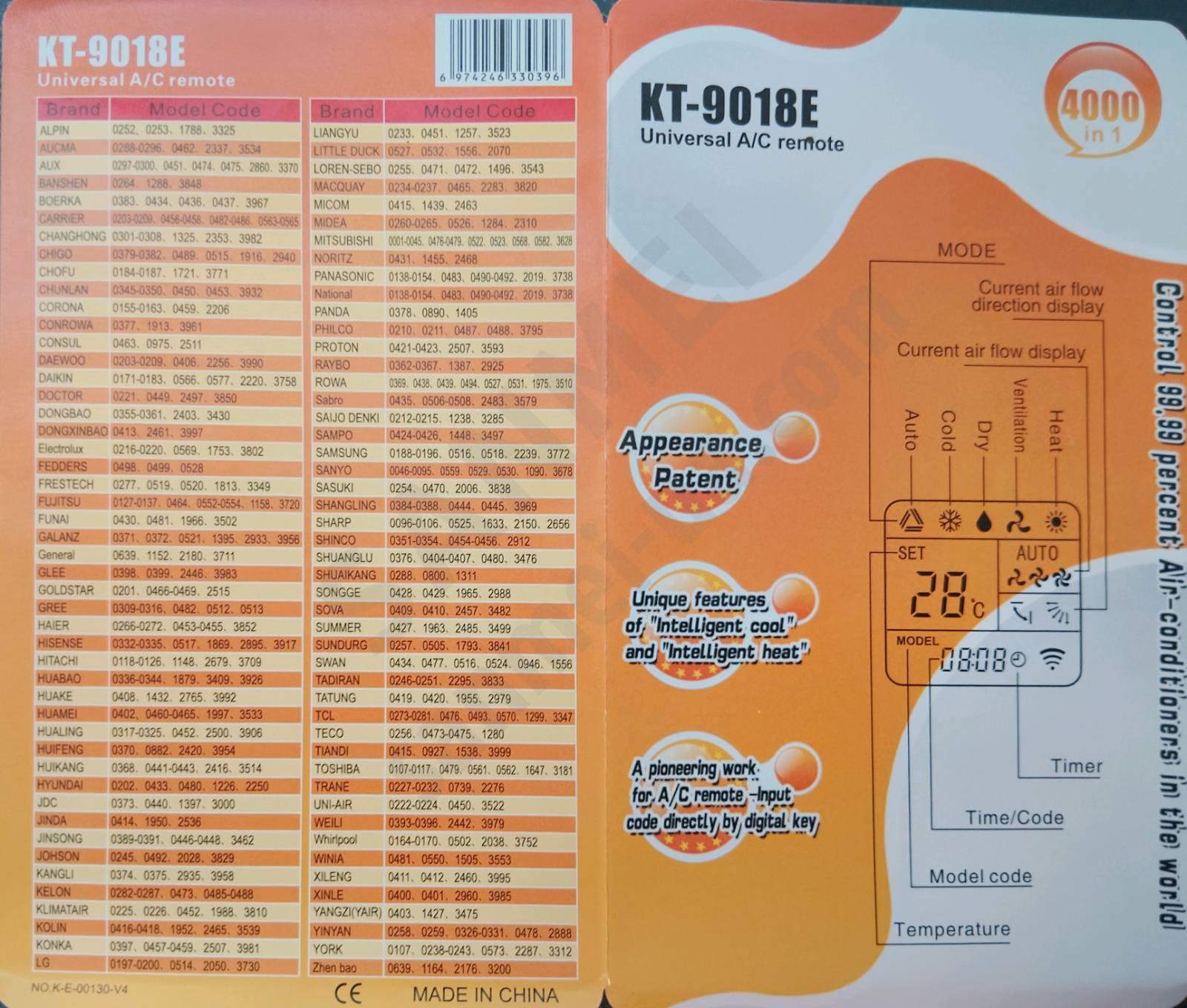 Универсальный пульт ДУ КТ-9018Е