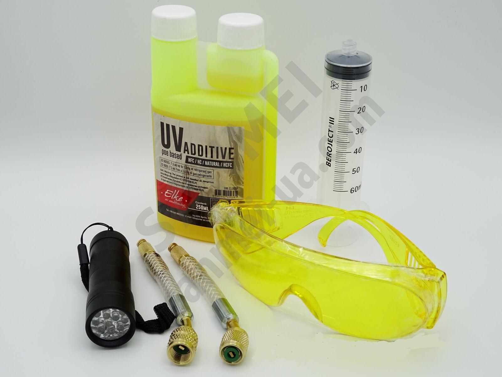 Набор для обнаружения утечек хладагента (фонарик, очки, ультрафиолетовая краска, адаптер для шприца)