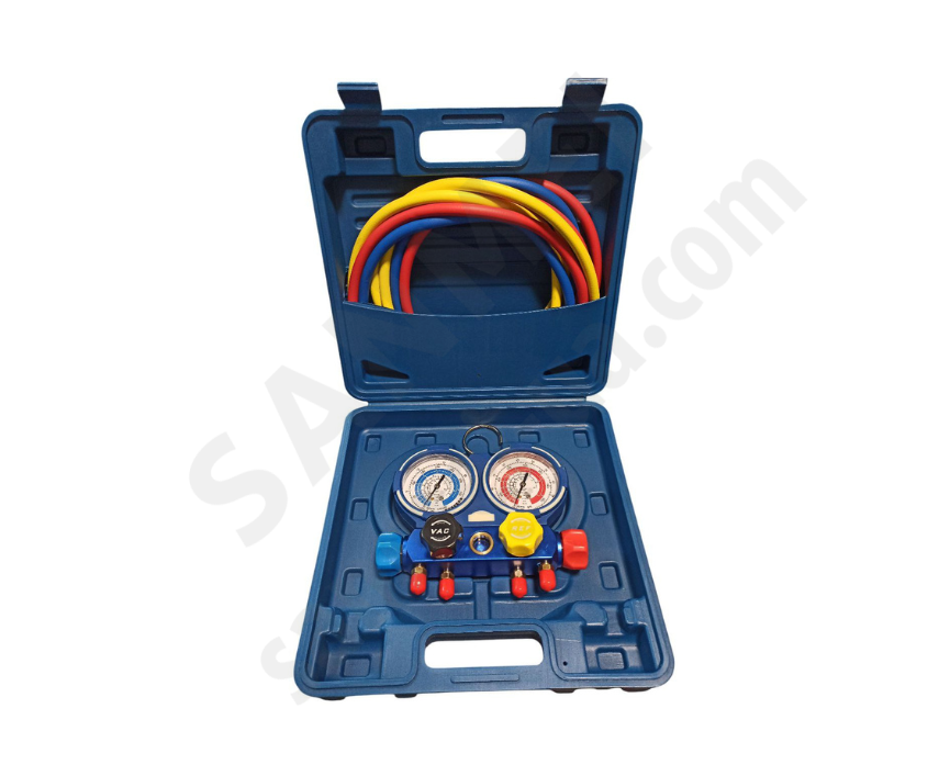 Манометрический коллектор 4-вентильный в кейсе R134a, R22, R404A,R407C, R1234yf (SAE 5/16) 13.033ВК